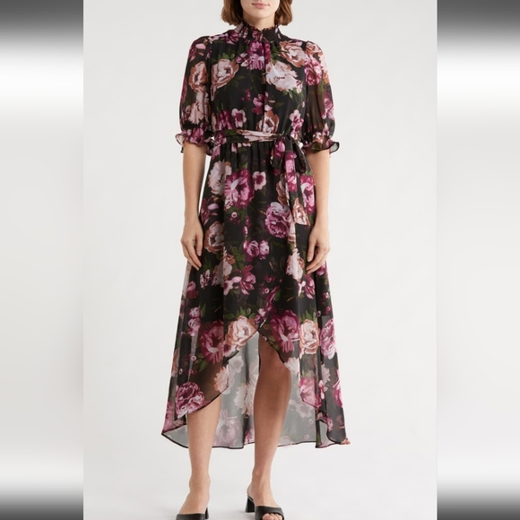 Eliza J Dresses & Skirts - Eliza J Black and Purple Floral Long Sleeve Dress Size 4